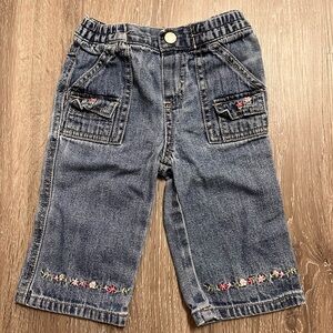 VINTAGE Faded Glory Blue Kids Jeans with Floral Embroidery